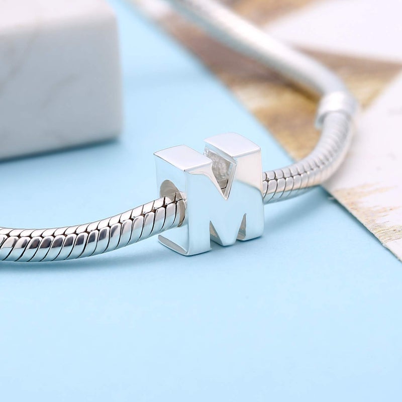 SOUKISS 925 Sterling Silver Initial A-z Charms fit Pandora Charms Bracelet Alphabet Letter Beads for Women Wife Mom Christmas Mother's day Valentine's Day gift(M) - Image 3